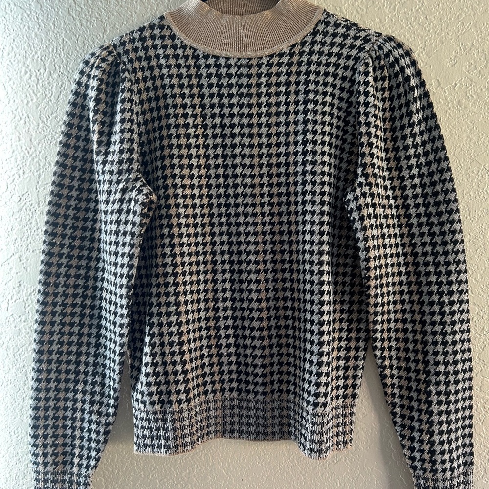 Ann Taylor Houndstooth Sweater - Black and Cream